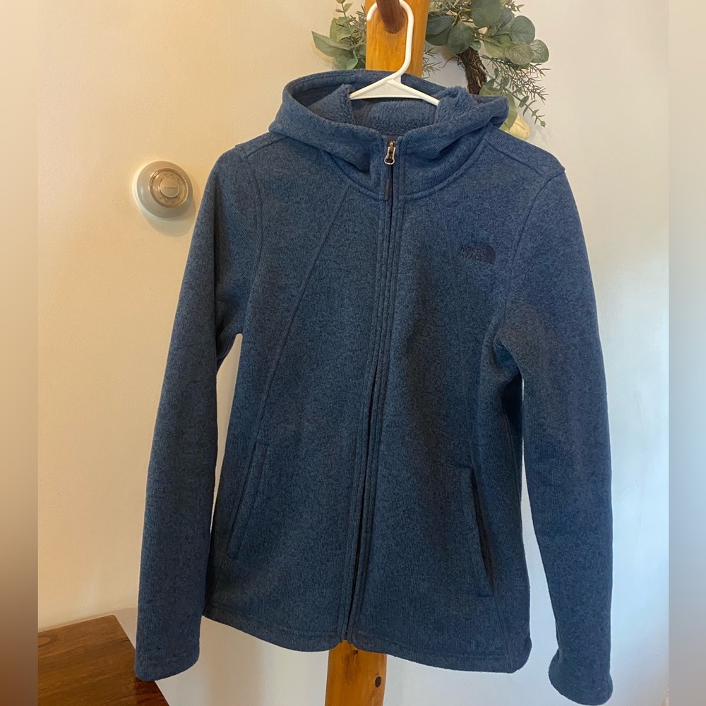 North face blue zip up jacket, woman’s size medium